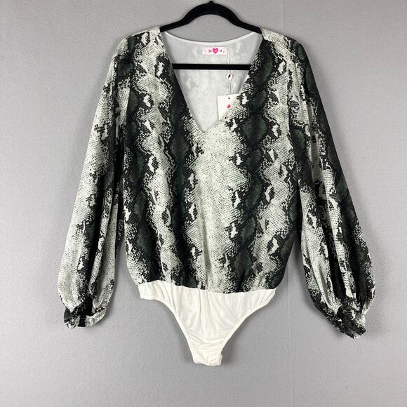 Buddy Love Jackie Snake Print Bodysuit Womens Small Gray Balloon Long Sleeve NWT - Picture 1 of 14